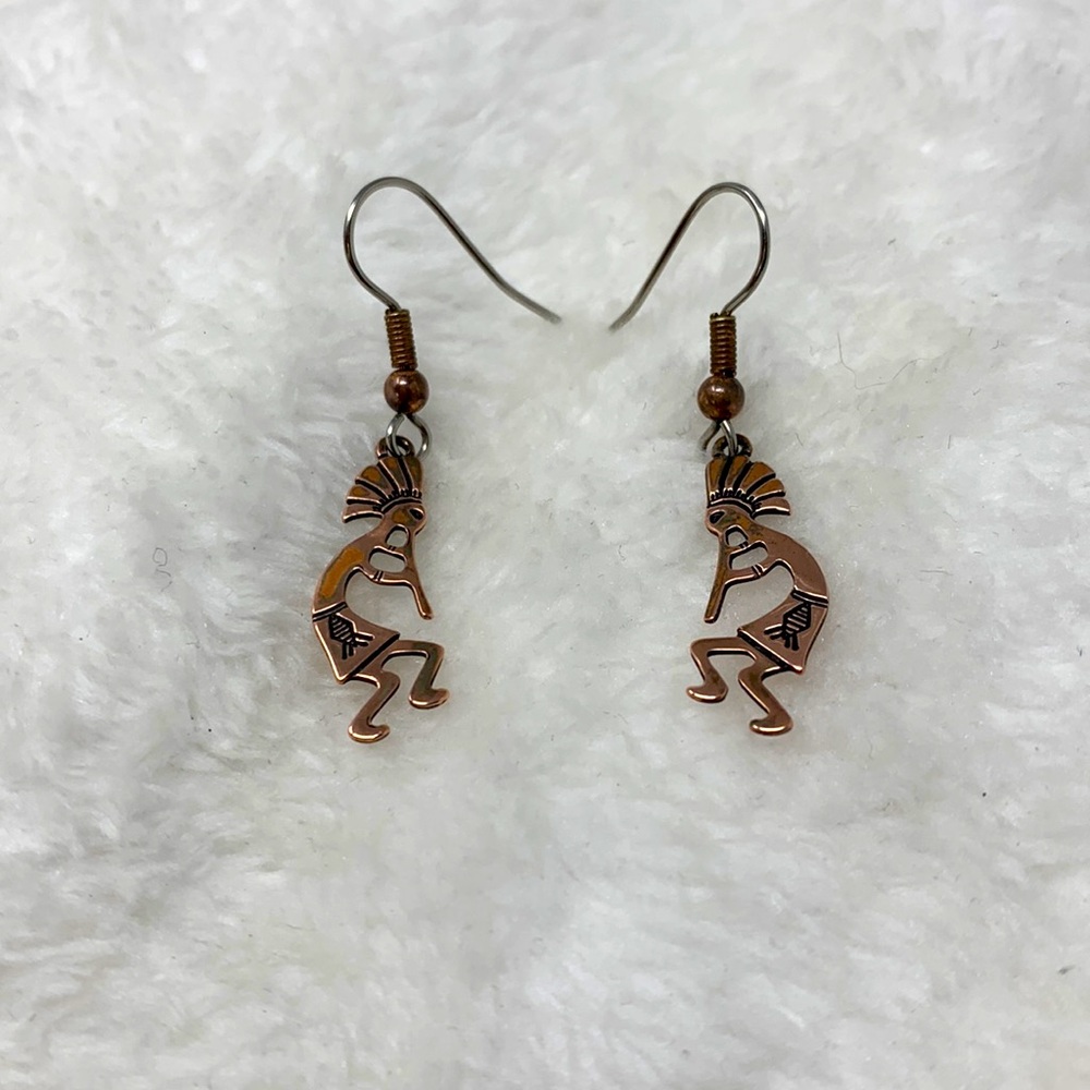 kokopelli Vintage Copper Tribal Earrings Boho Southwestern Desert Vibes